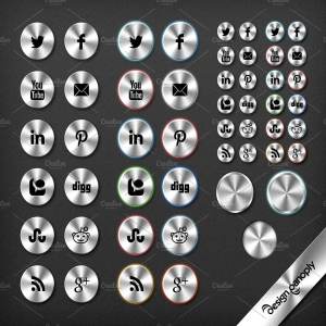 拉丝金属效果社交媒体图标 Brushed Metal Social Media Icon Set