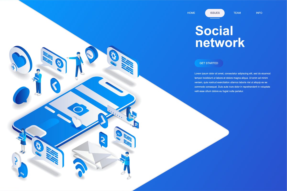 新媒体社交媒体主题等距概念插画 Social Network Isometric Concept