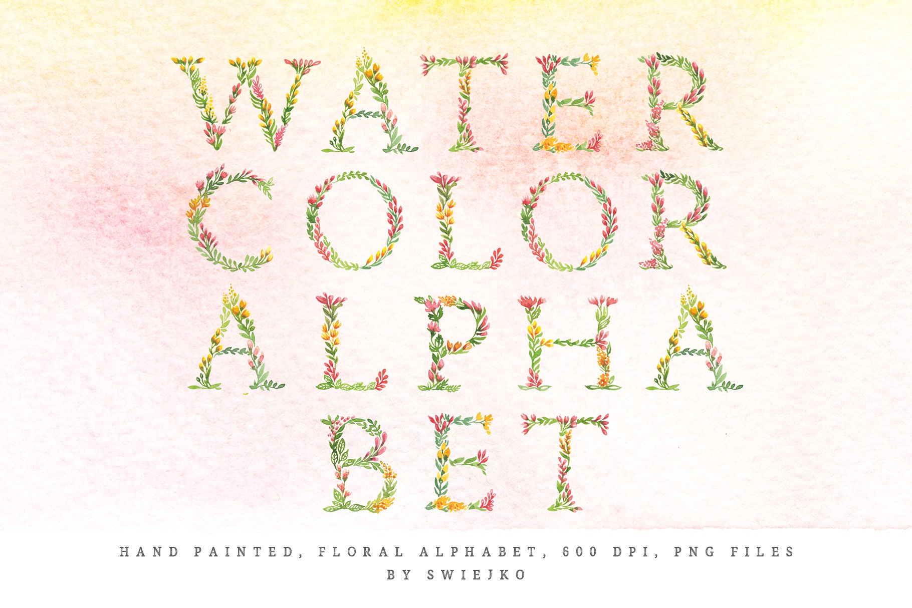 春天手绘水彩花卉字母表 Spring Flowers Alphabet - 设计素材分享|一流设计网