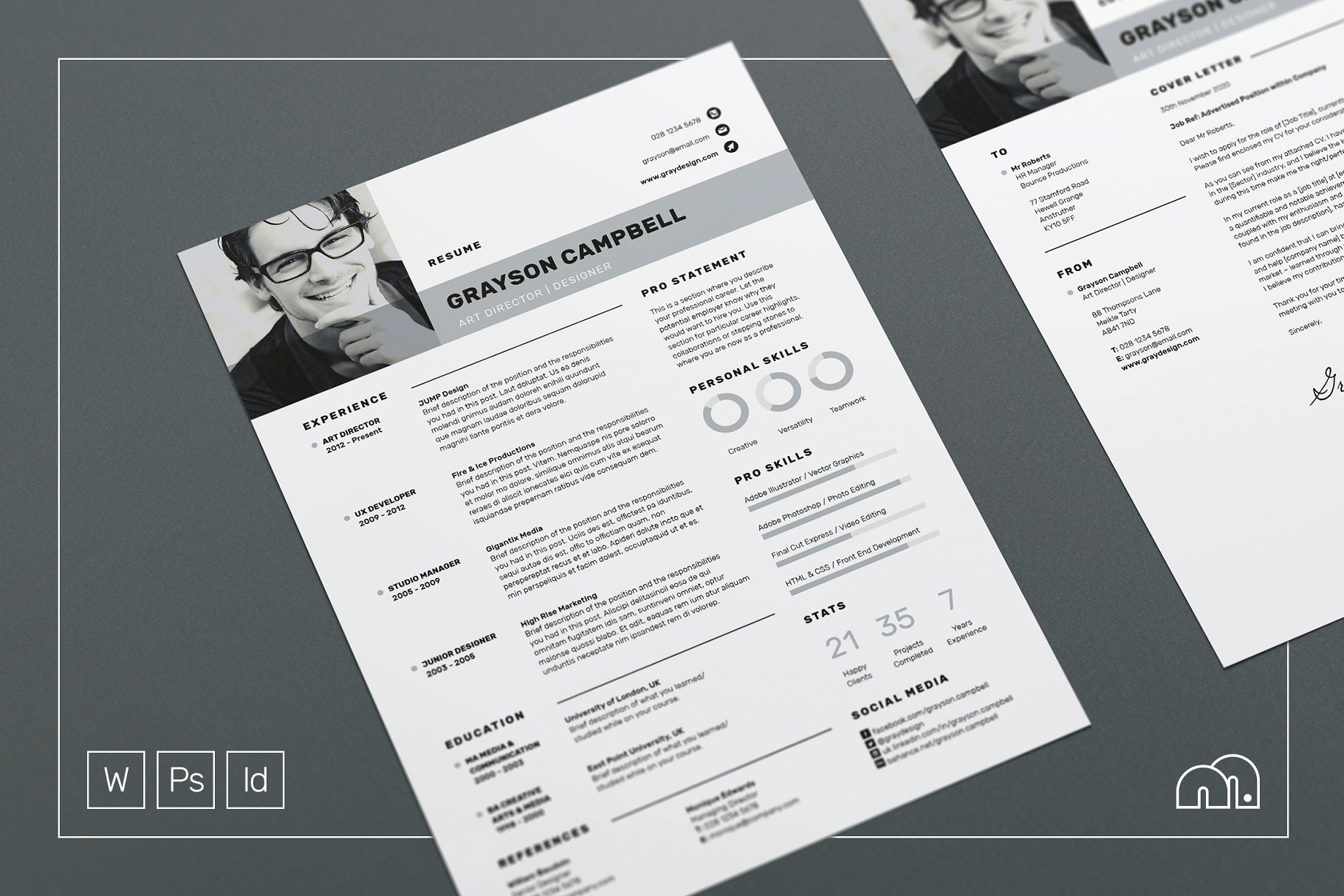 个人简历&求职信模板 Grayson – Resume/CV