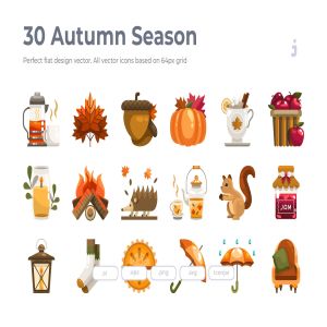 30枚秋天主题元素扁平化设计图标 30 Autumn Season Icons – Flat