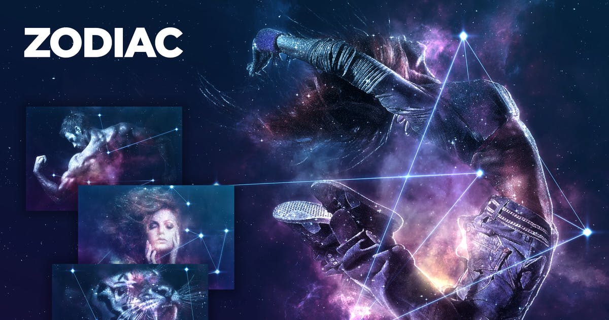 十二星座星空抽象特效照片处理PS动作 Zodiac Photoshop Action CS4+