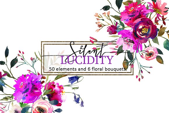 明亮紫色水彩花卉剪辑艺术集 Bright Purple Flowers Clip Art Set