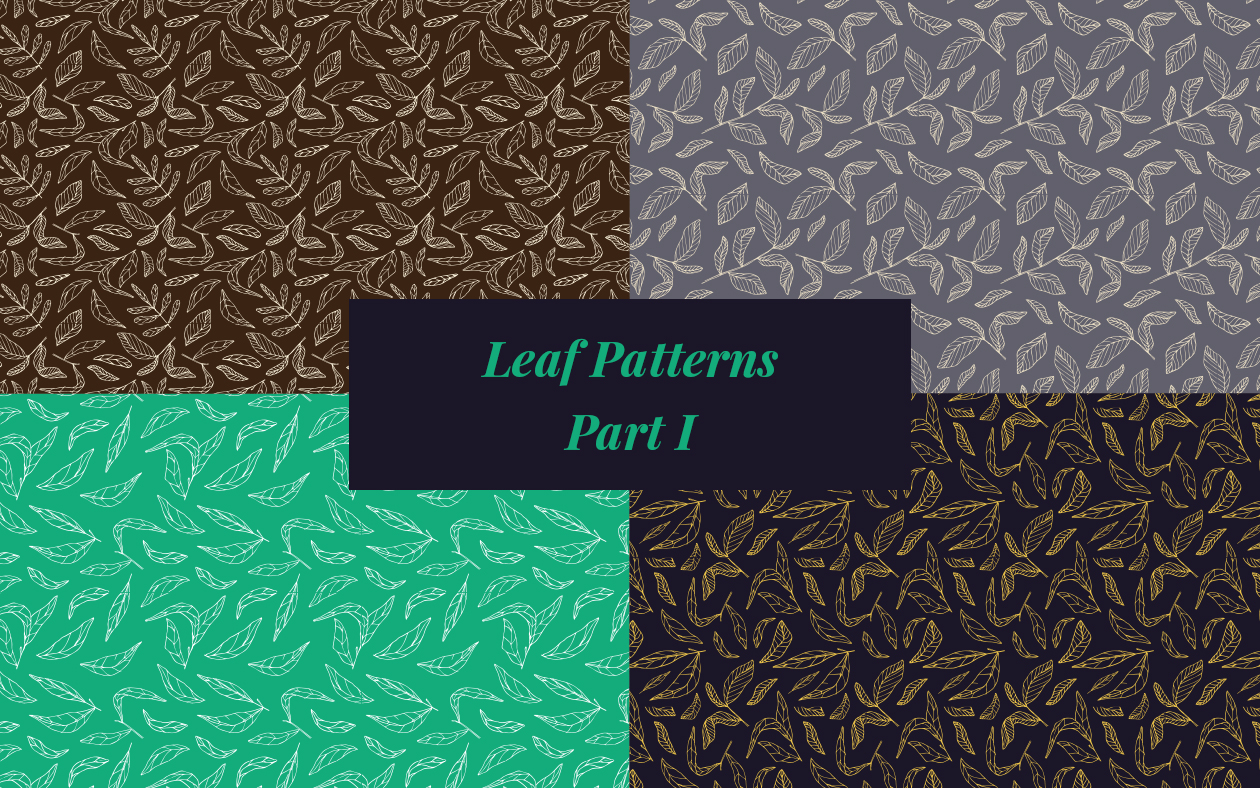 手绘树叶图案无缝矢量图案纹理素材 Seamless Vector Leaf Patterns Hand Drawings