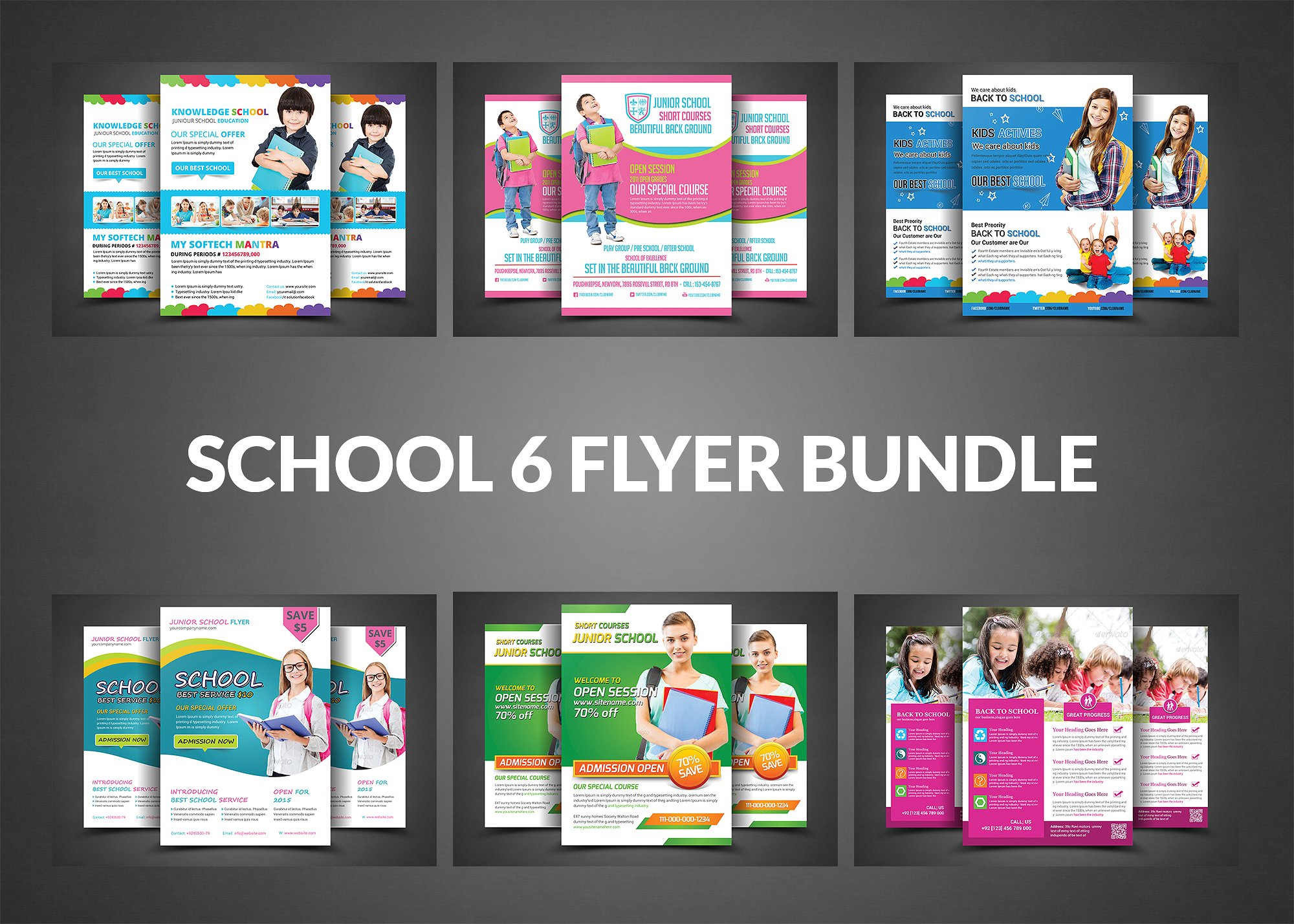 学校教育机构推广传单打印模板 School Admission Flyer Bundle