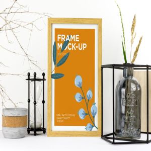 实木画框相框样机模板 Natural Wood Frame Mockup