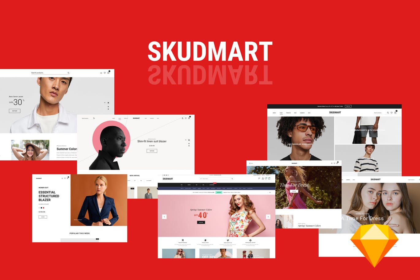 15+极简设计风格网站首页设计SKETCH模板 Skudmart – Clean, Minimal Sketch Template