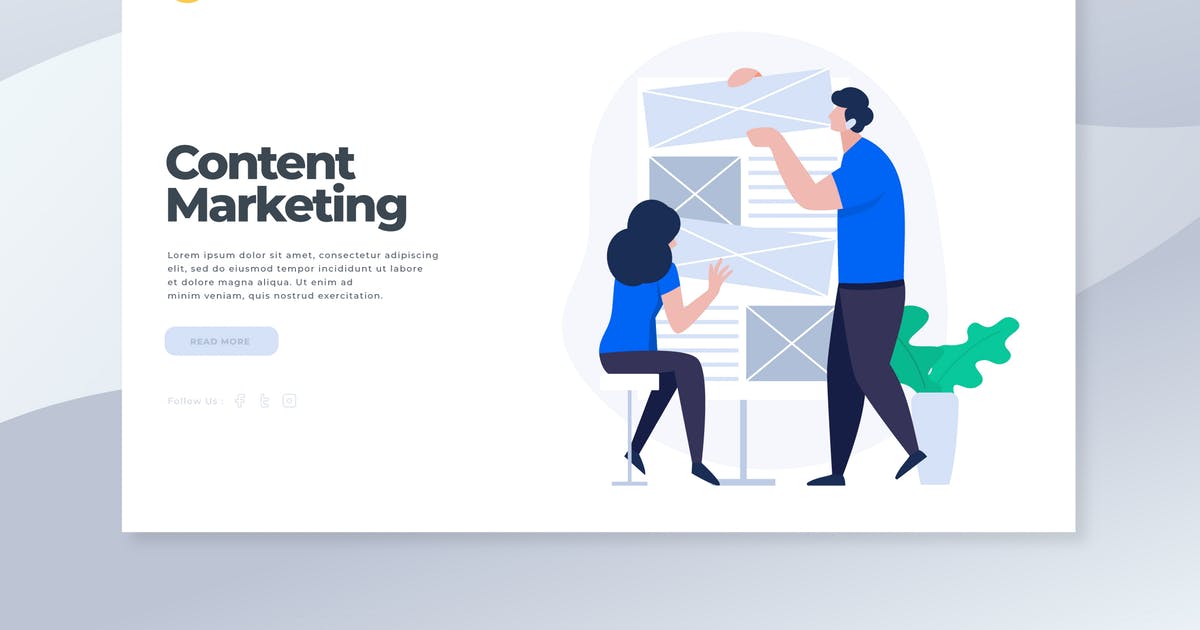 商业品牌内容营销概念插画网站着陆页模板 Content Marketing – Landing Page