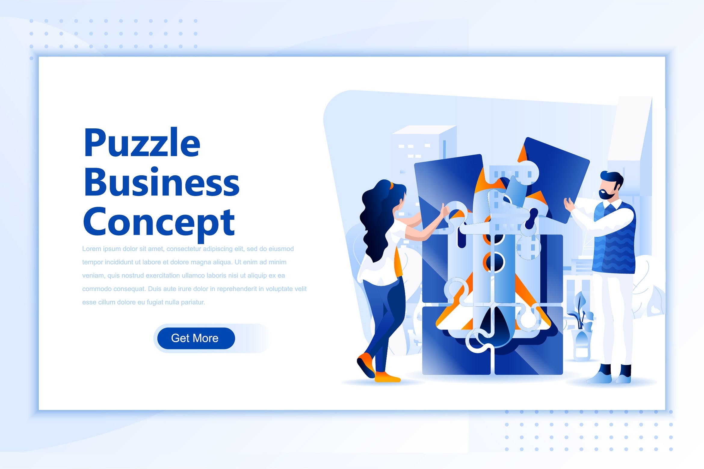 业务拼图网站设计概念插画设计素材 Puzzle Business Concept Flat Landing Page Header