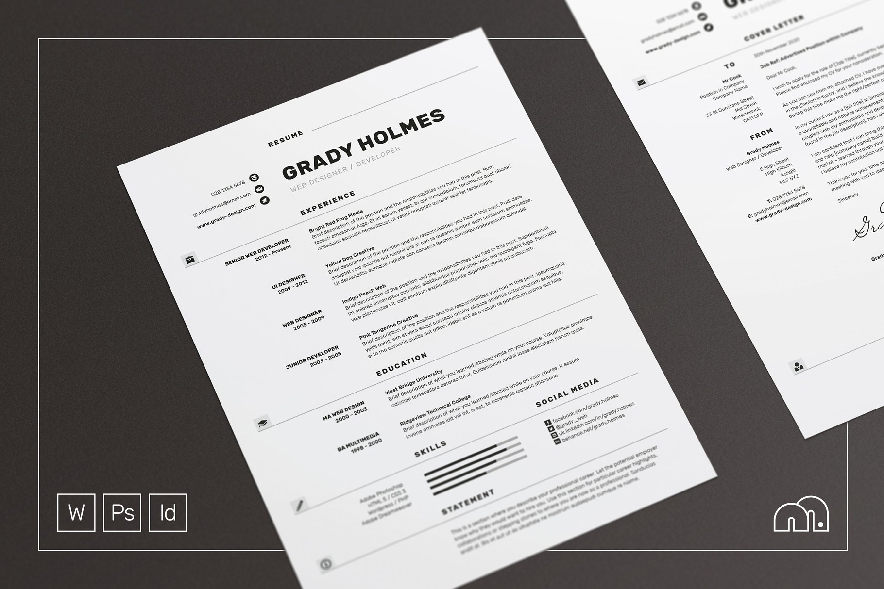 两列式简约专业简历模板 Grady – Resume/CV