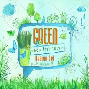 绿色主题水彩设计AI笔刷素材包 Green Design Set