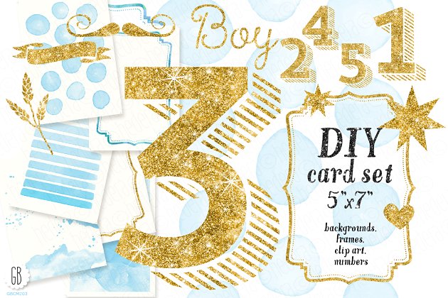 金箔贺卡设计元素素材集 DIY birthday card set, baby boy