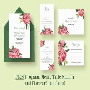 水彩花束插画婚礼邀请函设计模板 Watercolor Bouquet Wedding Suite