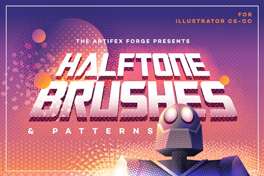 半色调AI笔刷&半色调图案纹理 Halftone Brushes + Bonus Patterns
