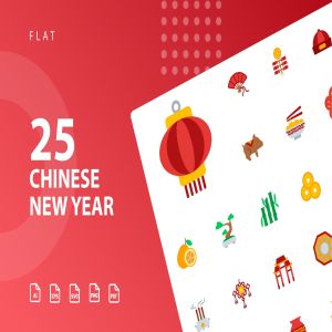 25枚中国新年主题扁平化设计风格矢量图标v1 Chinese New Yea Flat