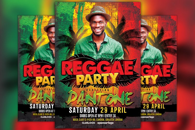 雷鬼音乐派对活动传单PSD模板 Reggae Party Flyer Template