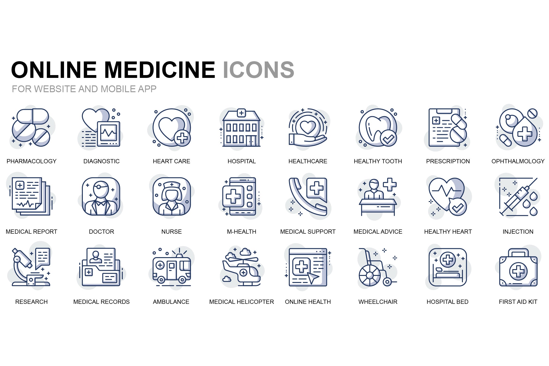 医疗保健主题细线图标矢量图标素材 Healthcare and Medical Thin Line Icons