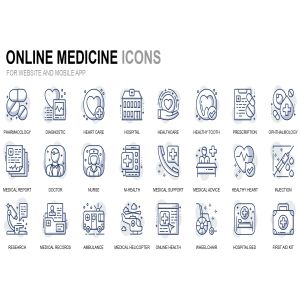 医疗保健主题细线图标矢量图标素材 Healthcare and Medical Thin Line Icons