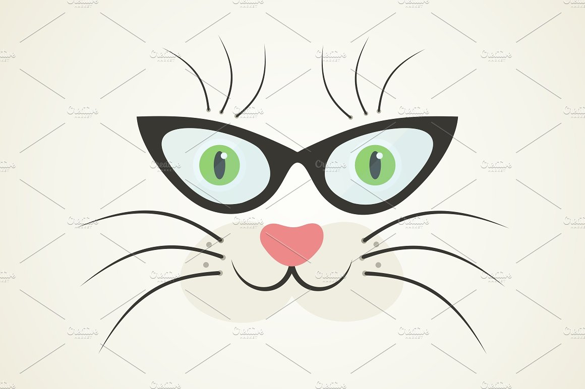 戴眼镜的猫手绘插画图形 Cat in glasses
