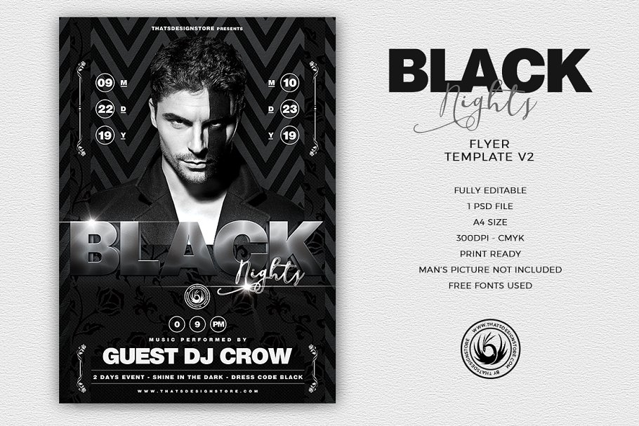午夜DJ俱乐部活动传单PSD模板v2 Black Nights Flyer PSD V2