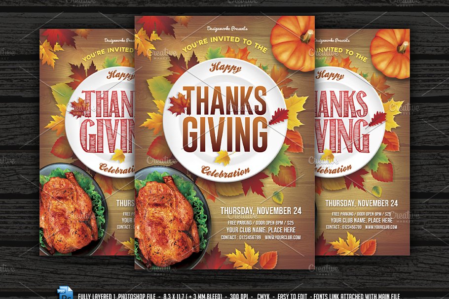 感恩节主题活动传单海报模板 Thanksgiving Flyer