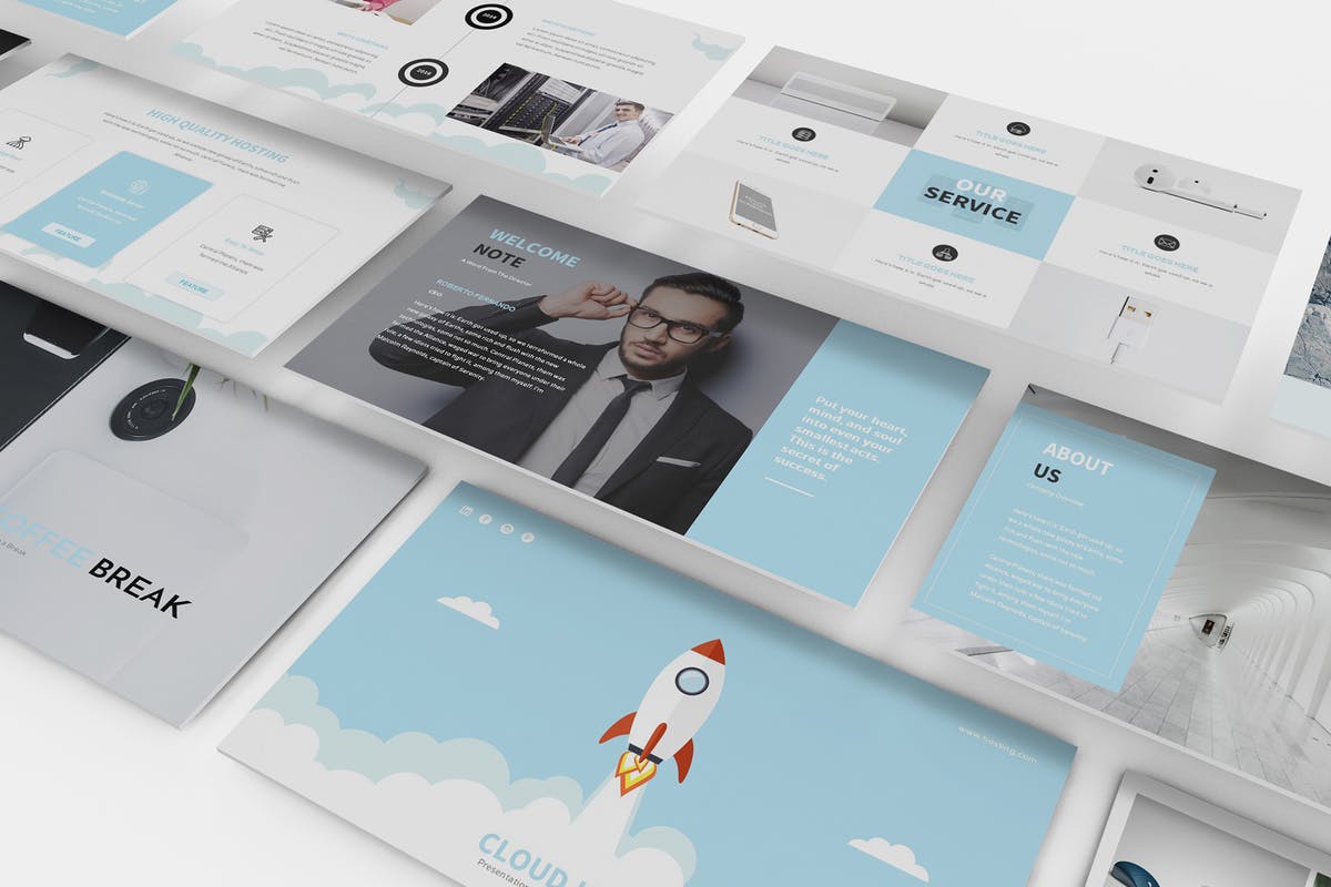云计算&SEO信息技术服务业务介绍PPT模板 Hosting and SEO Powerpoint Template