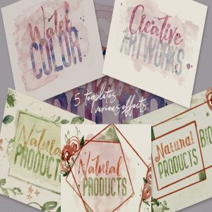 5款添加水彩文字效果PSD分层模板 5 Watercolor Text or Shape Effect Templates