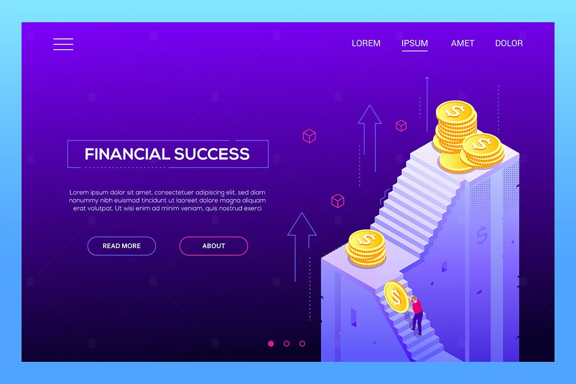 金融投资主题网站Banner插画设计素材 Financial success – isometric web banner