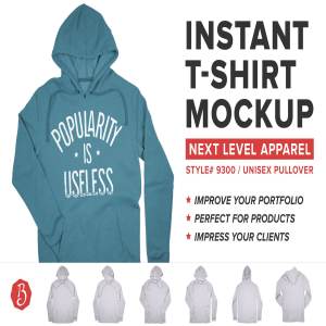 连帽套头卫衣服装样机 Next Level 9300 Pullover Mockups
