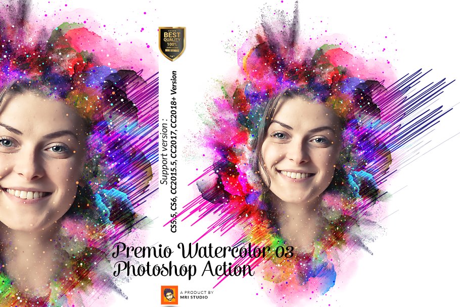 创意时尚的预调水彩效果的PS动作 Premio Watercolor Photoshop Action [atn]