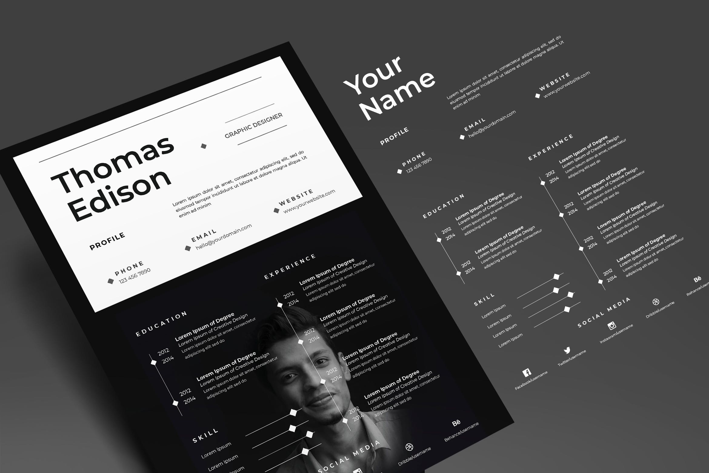 黑白配色版式设计大学生简历设计模板v82 Cv / Resume Vol. 82