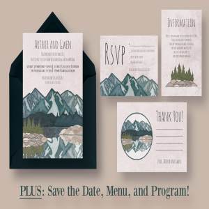 山水如画水彩婚礼设计物料模板 Mirror Lake Wedding Suite