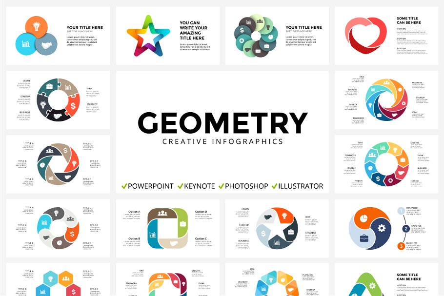 123张信息图表几何图形幻灯片模板 GEOMETRY – 123 Unique Slides