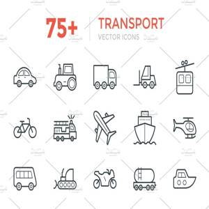 75+交通工具运输主题简笔画矢量图标 75+ Transport Vector Icons
