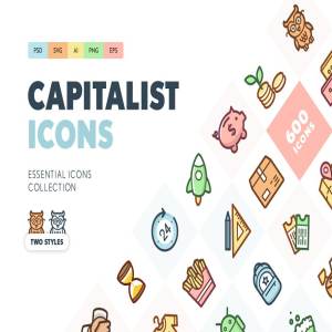 金融资本主题扁平风格图标集 Capitalist Essential Flat Icons Set
