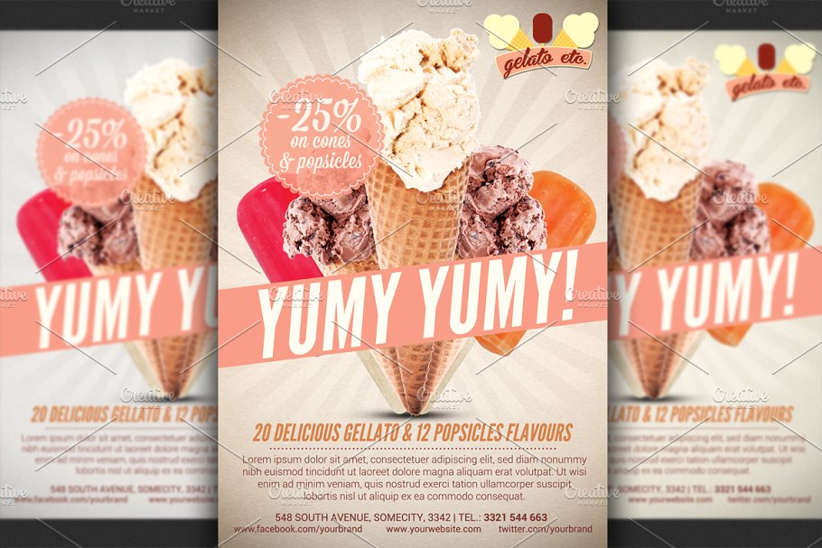 冰淇淋雪糕店促销广告传单模板 Ice Cream Shop Offer Flyer Template