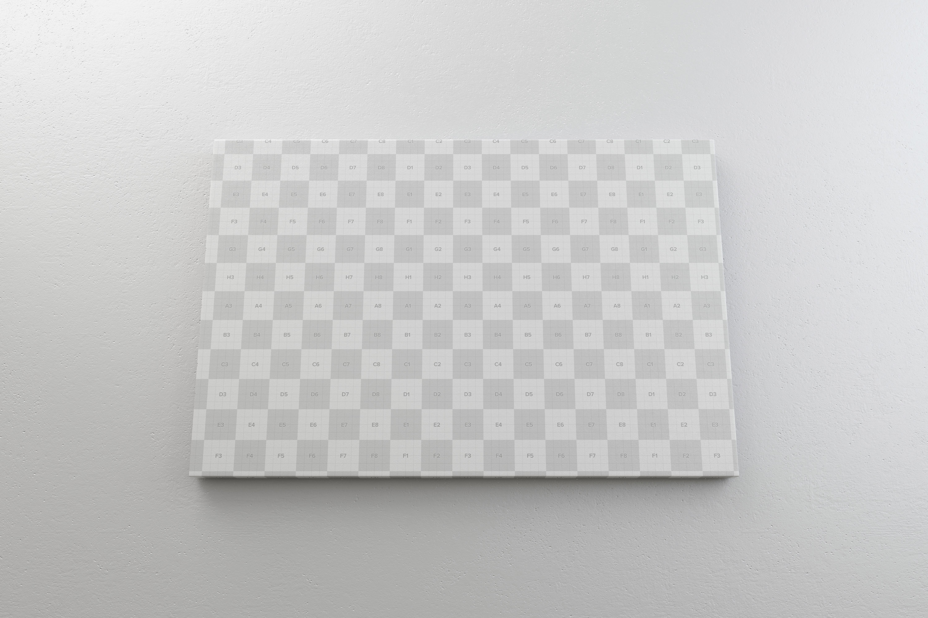 挂墙画布画框相片&绘画作品展览底面视图样机 3:2 Landscape Canvas Mockup Hanging on Wall, Bottom Front View