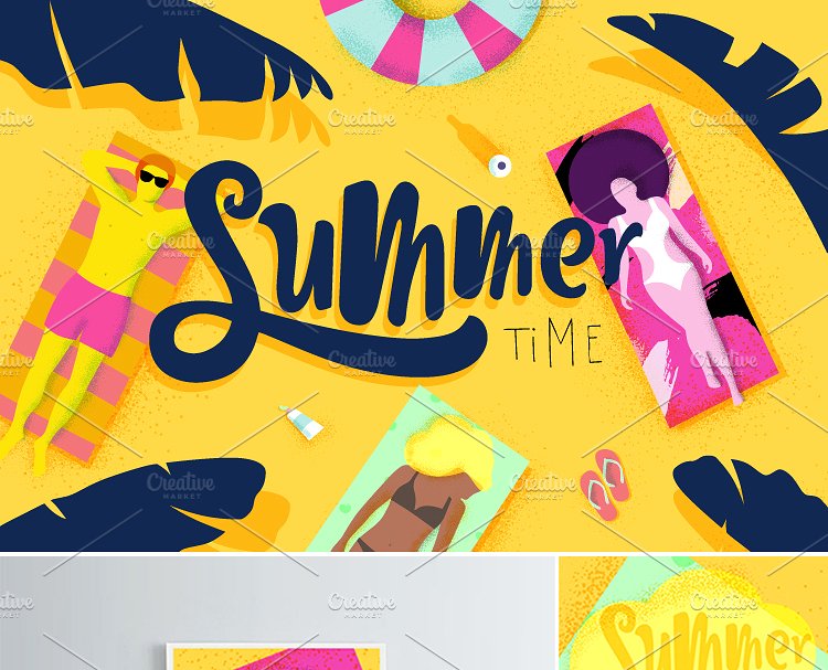 夏日时光大胆配色插画素材 Summer Time