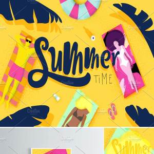 夏日时光大胆配色插画素材 Summer Time