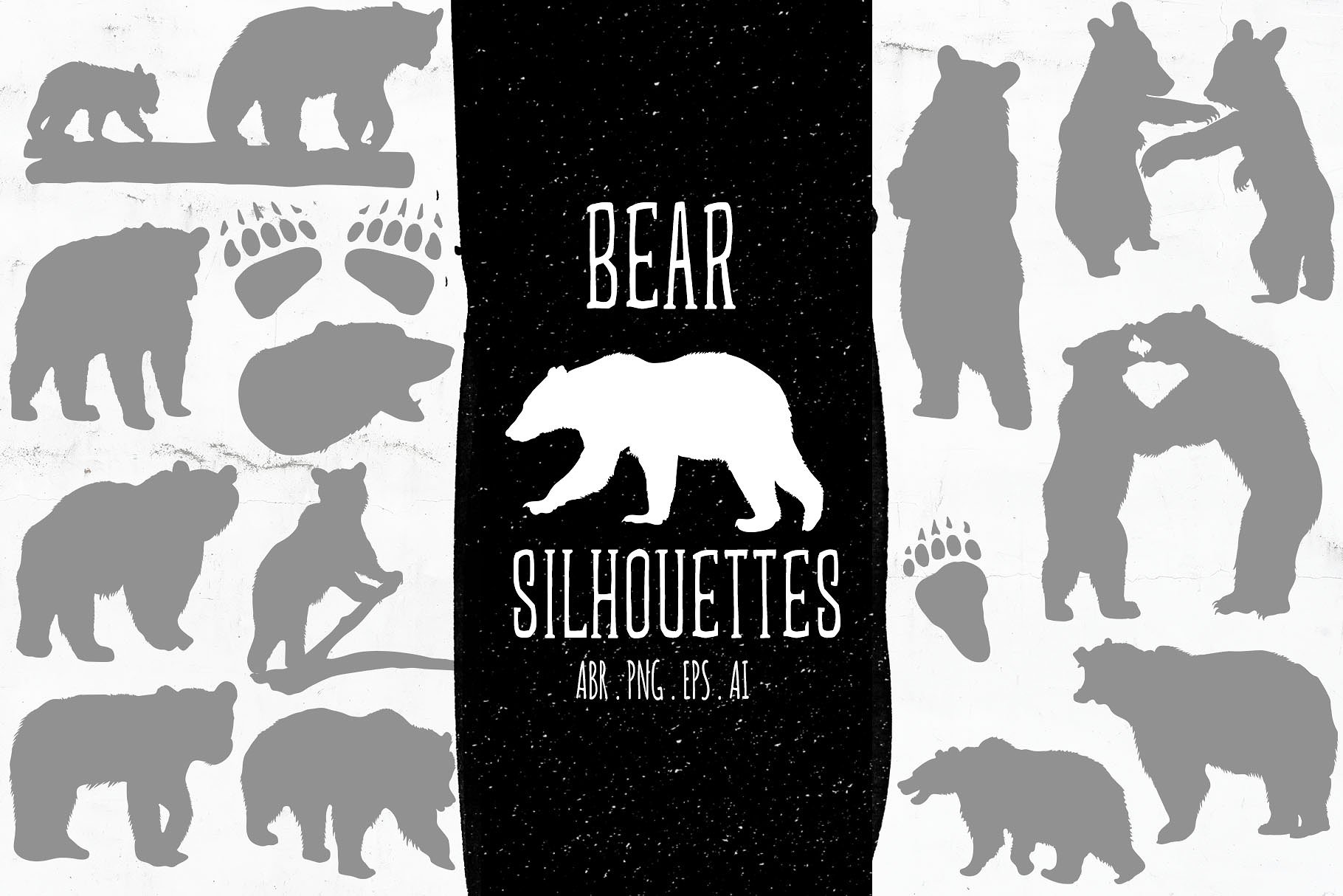 熊BB&妈妈轮廓矢量图形&PS笔刷 Baby & Mama Bear Silhouettes