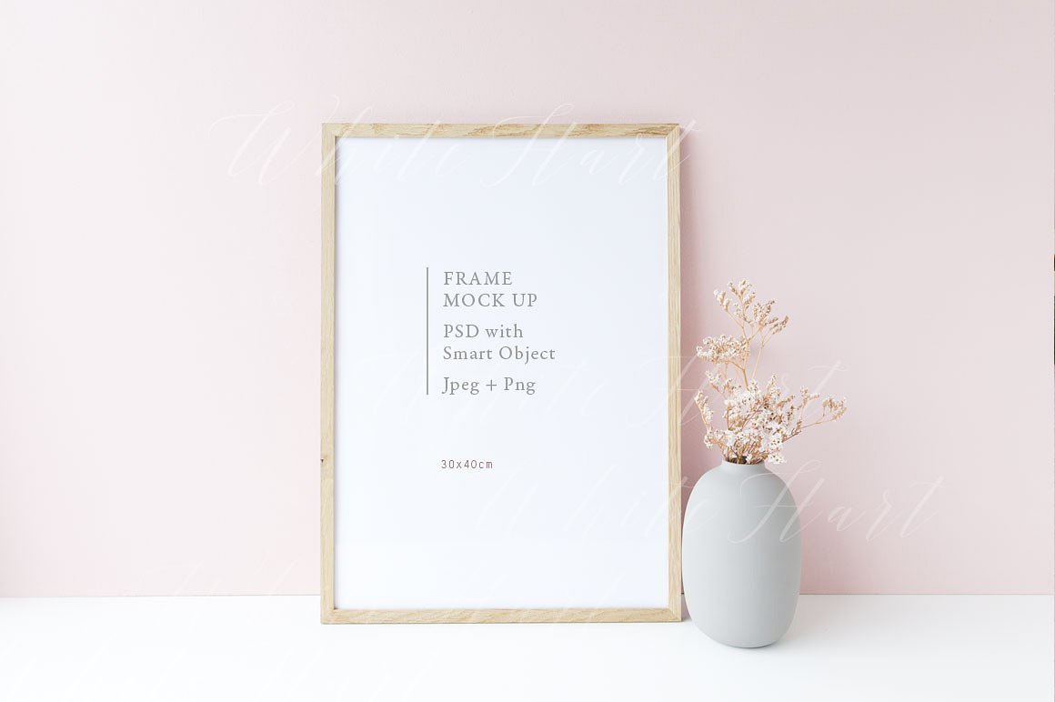 春季系列花木框架样机模板 Floral wooden frame mock up