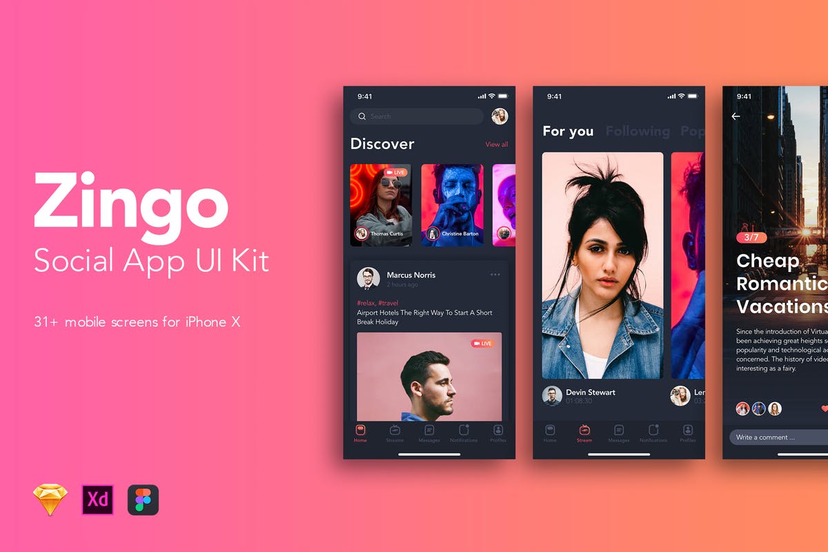 时尚大气社交APP应用UI设计套件 Zingo – Social App UI Kit