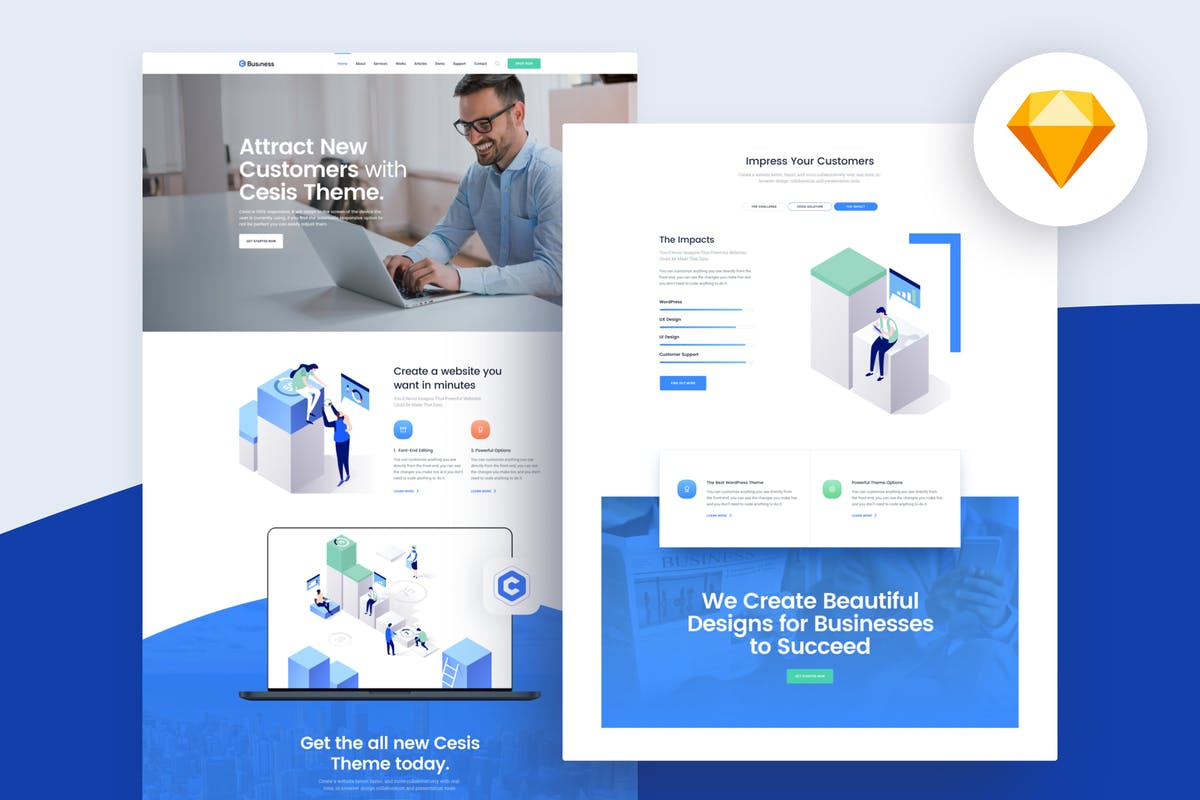 企业商业品牌网站设计Sketch模板 Yosemite – Business Sketch App Website Template