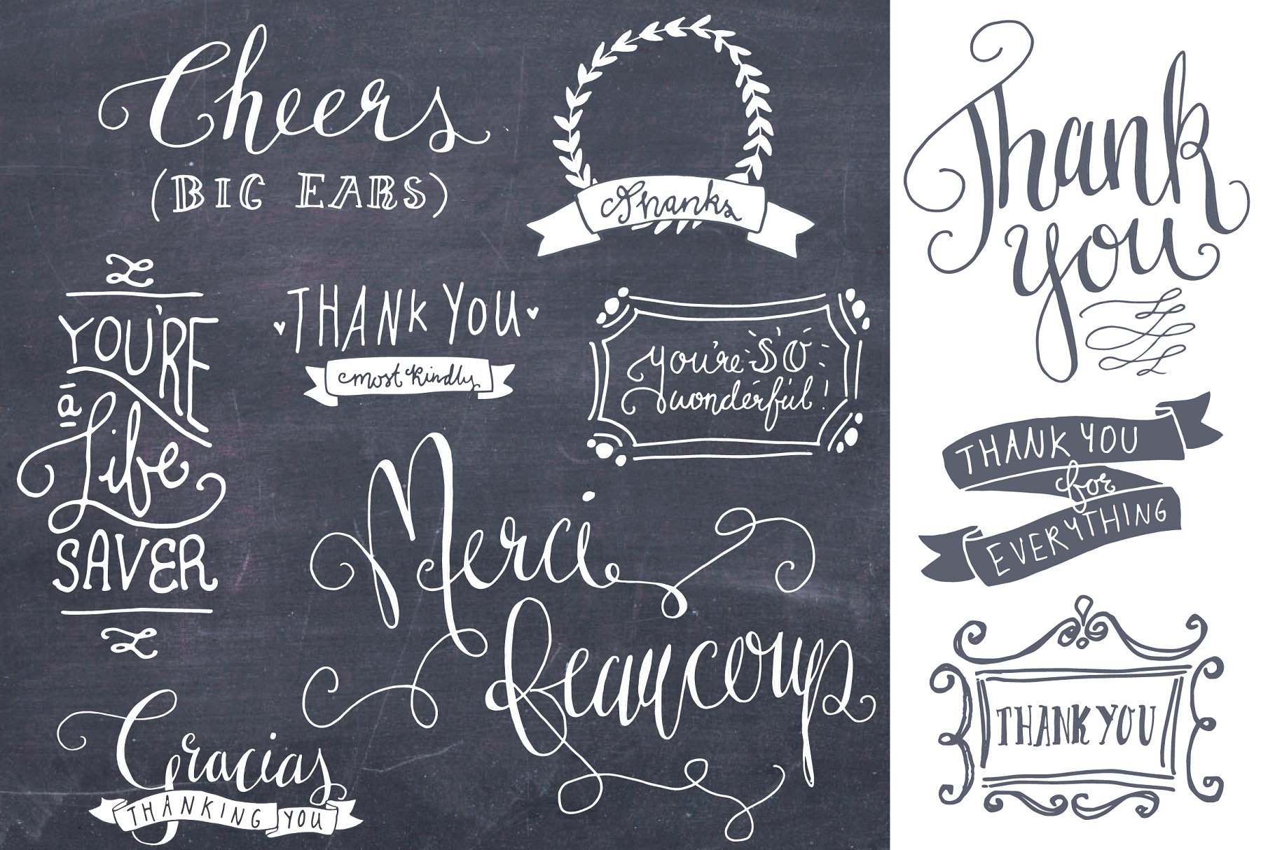 感谢祝福语矢量PS叠层素材 Thank You Photoshop Overlays Vectors