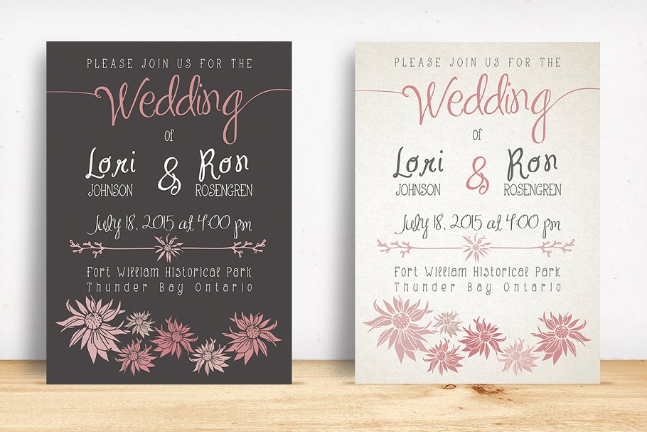 花卉装饰婚礼邀请函设计模板 Flower Wedding Invitation Suite