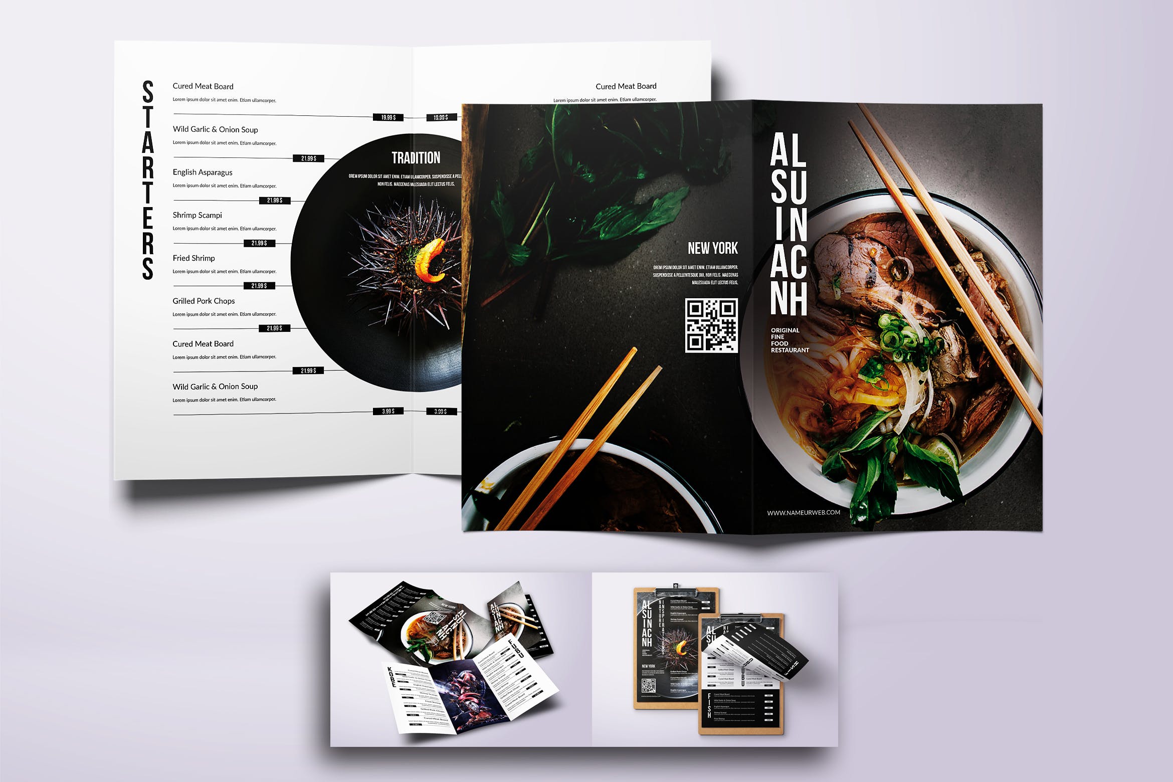 亚洲美食餐馆菜单设计模板合集 Asian Cuisine Elegant Food Menu Bundle