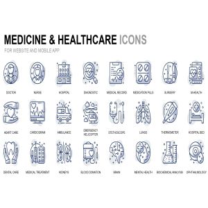 医疗保健/医学主题线性图标素材 Healthcare and Medicine Thin Line Icons