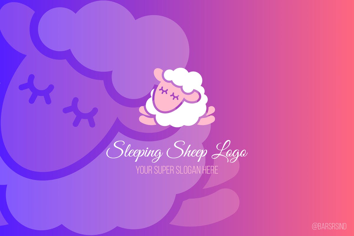 儿童主题品牌熟睡的绵羊图形Logo模板 Sleeping Sheep Logotype