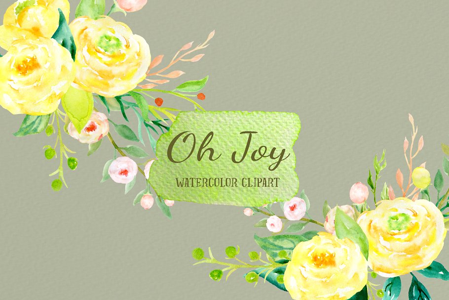 明亮水彩黄色玫瑰花剪贴画装饰 Watercolor Yellow Rose Oh Joy
