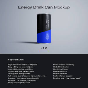 能量饮料易拉罐外观设计样机PSD模板 Energy Drink Can Mockup – PSD